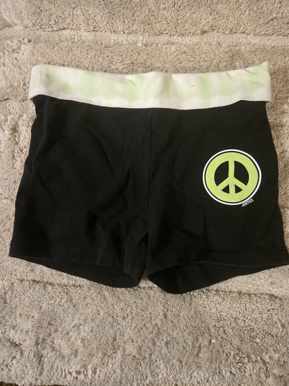 Justice Girls' Black Shorts with Lime Peace Logo